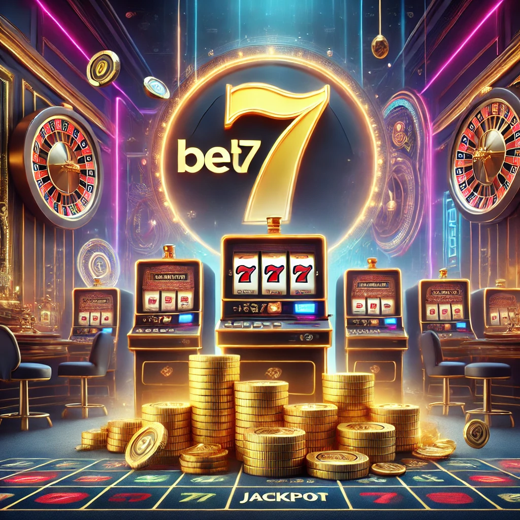 DALL·E 2024-12-22 22.04.10 – A visually stunning digital illustration of a luxurious casino theme with the name ’BET7’ prominently displayed. The image features glowing slot machi