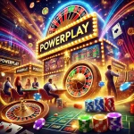 DALL·E 2025-01-30 18.49.10 – A vibrant and exciting casino scene featuring the game Powerplay. The image should show a dynamic casino environment with bright lights, spinning whee